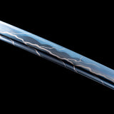 Handmade Katana,Blue Blade Japanese Samurai Katana Silvery Scabbard Full Tang