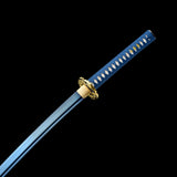 Handmade Katana Sword,Real Carbon Steel Blue Blade Samurai Sword,Full Tang Blue Wrap