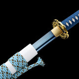 Handmade Katana Sword,Real Carbon Steel Blue Blade Samurai Sword,Full Tang Blue Wrap