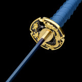 Handmade Katana Sword,Real Carbon Steel Blue Blade Samurai Sword,Full Tang Blue Wrap