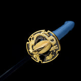 Handmade Katana Sword,Real Carbon Steel Blue Blade Samurai Sword,Full Tang Blue Wrap