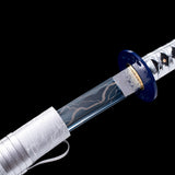 Handmade Katana,Blue Blade Japanese Samurai Katana Silvery Scabbard Full Tang