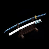 Handmade Katana Sword,Real Carbon Steel Blue Blade Samurai Sword,Full Tang Blue Wrap