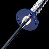 Handmade Katana,Blue Blade Japanese Samurai Katana Silvery Scabbard Full Tang