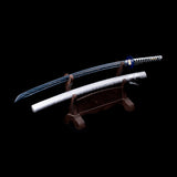 Handmade Katana,Blue Blade Japanese Samurai Katana Silvery Scabbard Full Tang