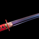 Red Color Katana,Japanese Samurai Katana Blue Heat Treated Blade Full Tang