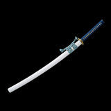 Handmade Katana Sword,Real Carbon Steel Blue Blade Samurai Sword,Full Tang Blue Wrap