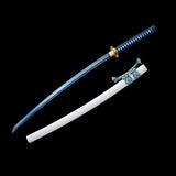 Handmade Katana Sword,Real Carbon Steel Blue Blade Samurai Sword,Full Tang Blue Wrap