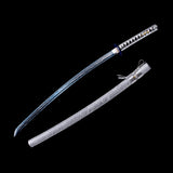 Handmade Katana,Blue Blade Japanese Samurai Katana Silvery Scabbard Full Tang