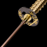 Golden Katana,Handmade High Carbon Steel Samurai Katana Bamboo Leaves Tsuba