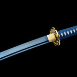 Handmade Katana Sword,Real Carbon Steel Blue Blade Samurai Sword,Full Tang Blue Wrap