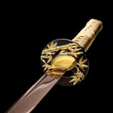 Golden Katana,Handmade High Carbon Steel Samurai Katana Bamboo Leaves Tsuba