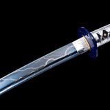 Handmade Katana,Blue Blade Japanese Samurai Katana Silvery Scabbard Full Tang