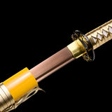 Golden Katana,Handmade High Carbon Steel Samurai Katana Bamboo Leaves Tsuba
