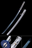 Handmade Katana,Blue Blade Japanese Samurai Katana Silvery Scabbard Full Tang