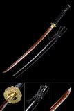 Real Katana,Classic Leather Ito Red Japanese Katana Brass Tsuba