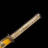 Golden Katana,Handmade High Carbon Steel Samurai Katana Bamboo Leaves Tsuba