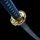 Handmade Katana Sword,Real Carbon Steel Blue Blade Samurai Sword,Full Tang Blue Wrap