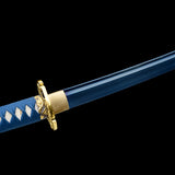 Handmade Katana Sword,Real Carbon Steel Blue Blade Samurai Sword,Full Tang Blue Wrap