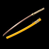 Golden Katana,Handmade High Carbon Steel Samurai Katana Bamboo Leaves Tsuba