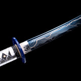 Handmade Katana,Blue Blade Japanese Samurai Katana Silvery Scabbard Full Tang