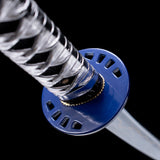 Handmade Katana,Blue Blade Japanese Samurai Katana Silvery Scabbard Full Tang