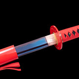 Red Color Katana,Japanese Samurai Katana Blue Heat Treated Blade Full Tang