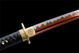 Real Katana,Classic Leather Ito Red Japanese Katana Brass Tsuba