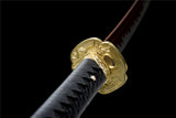 Real Katana,Classic Leather Ito Red Japanese Katana Brass Tsuba
