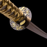 Golden Katana,Handmade High Carbon Steel Samurai Katana Bamboo Leaves Tsuba