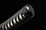 Hand Forge Samurai Wakizashi Clay Tempered With Black Scabbard Iron Tsuba