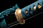 Samurai Wakizashi Japanese 1095 Steel Clay Tempered Blue handle