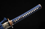 Real Clay Tempered Folded Steel Katana Hand Polishing Blue Handle Black Scabbard