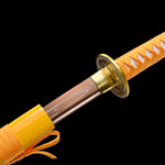 Yellow Katana,Handmade Golden Color Treated Engraving Iron Tsuba Katana