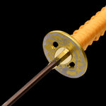 Yellow Katana,Handmade Golden Color Treated Engraving Iron Tsuba Katana