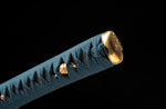 Samurai Wakizashi Japanese 1095 Steel Clay Tempered Blue handle