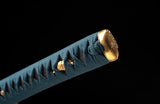 Samurai Wakizashi Japanese 1095 Steel Clay Tempered Blue handle
