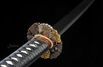 Classic Katana, Real Hamon Japanese Samurai Katana Leather Handle Black Scabbard