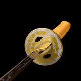 Yellow Katana,Handmade Golden Color Treated Engraving Iron Tsuba Katana