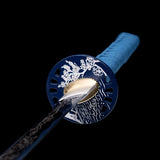 Blue Katana,Forging Samurai Katana Blue Engraving Japanese Style Hand Forged