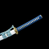 Handmade Katana Sword,Real Carbon Steel Blue Blade Samurai Sword,Full Tang Blue Wrap