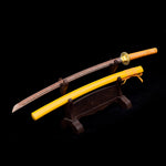 Yellow Katana,Handmade Golden Color Treated Engraving Iron Tsuba Katana