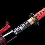 Handmade Katana,Real Japanese Samurai Katana Engraving Design Black Blade