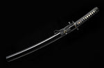 Hand Forge Samurai Wakizashi Clay Tempered With Black Scabbard Iron Tsuba