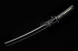 Hand Forge Samurai Wakizashi Clay Tempered With Black Scabbard Iron Tsuba