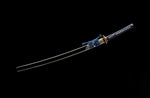 Real Clay Tempered Folded Steel Katana Hand Polishing Blue Handle Black Scabbard