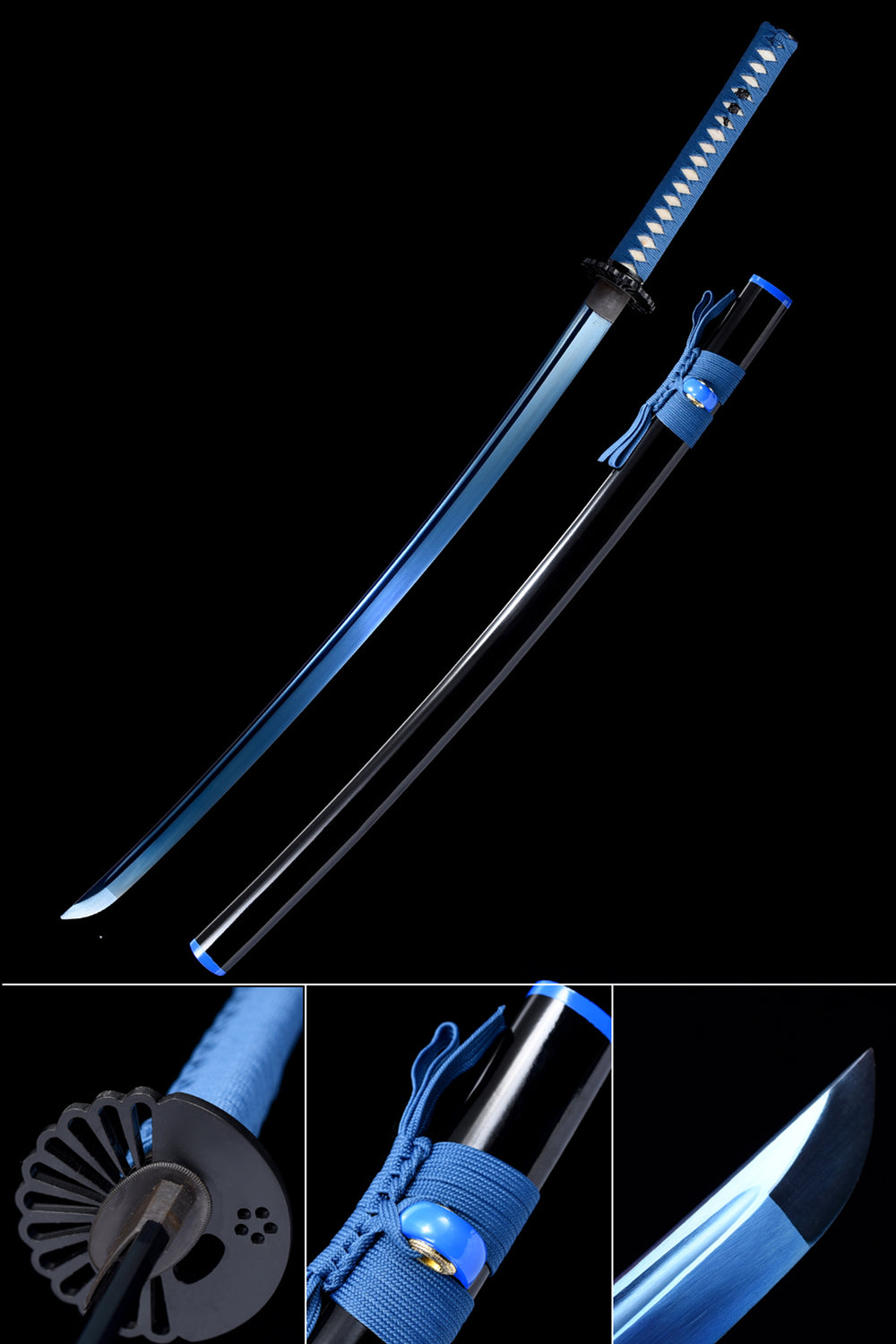 Blue Katana,Forging Samurai Katana Blue Engraving Japanese Style Hand Forged