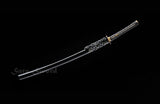 Classic Katana, Real Hamon Japanese Samurai Katana Leather Handle Black Scabbard