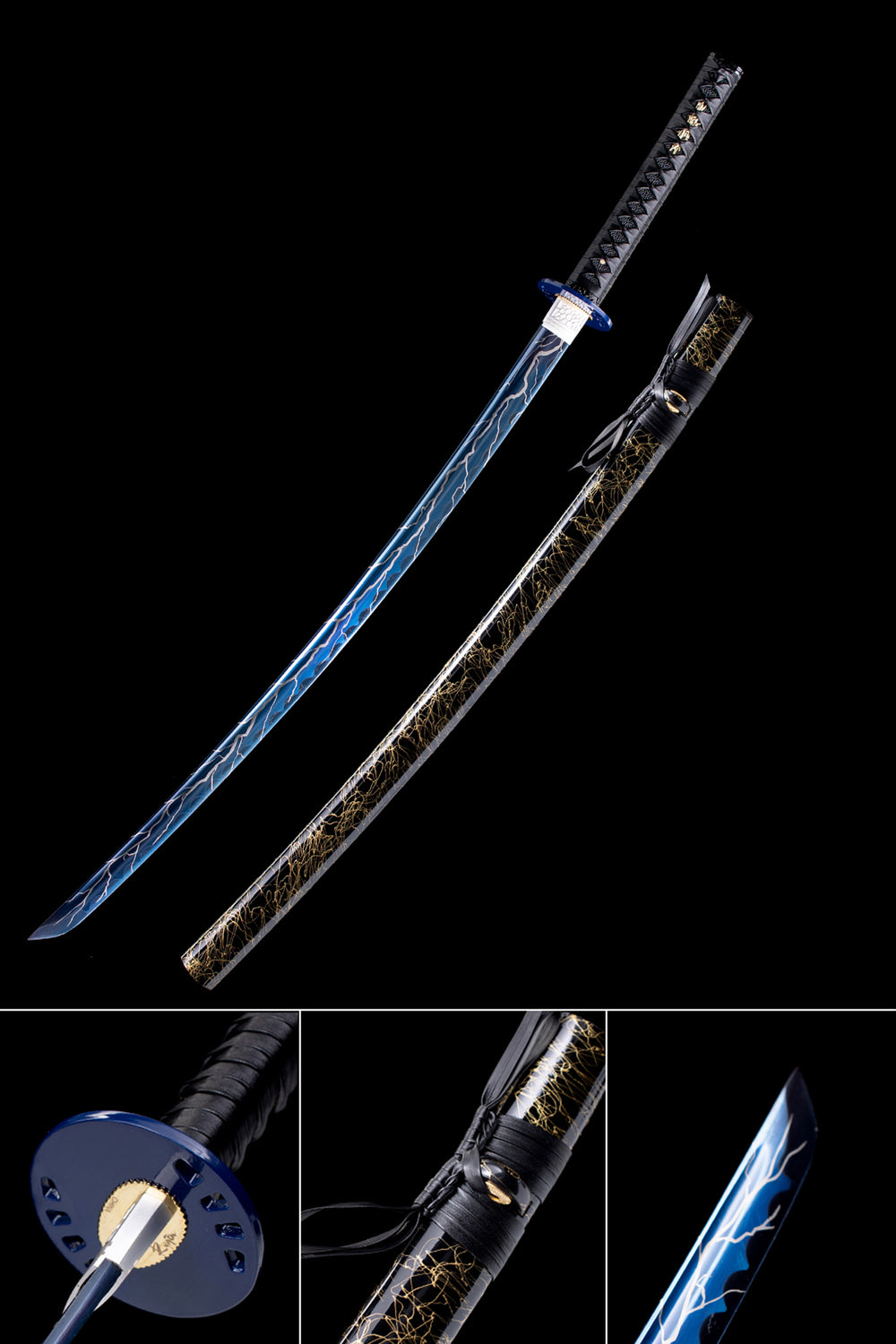 Blue Katana,Forging Samurai Katana Blue Engraving Japanese Style Hand Forged