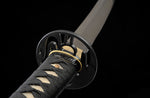 Hand Forge Samurai Wakizashi Clay Tempered With Black Scabbard Iron Tsuba